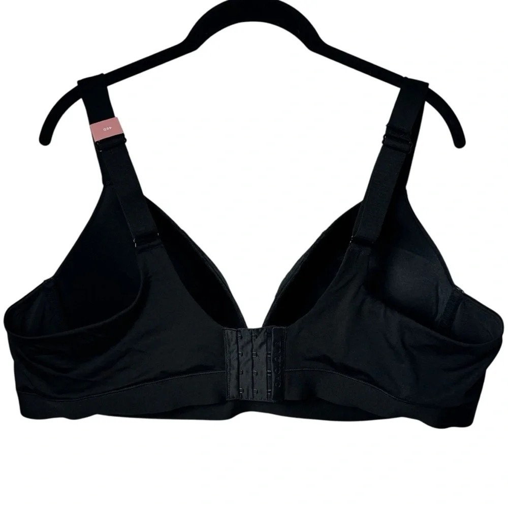NEW Cacique Black Sheer Comfort Bliss Lightly Lined Plunge Bra Romantic 46D‎